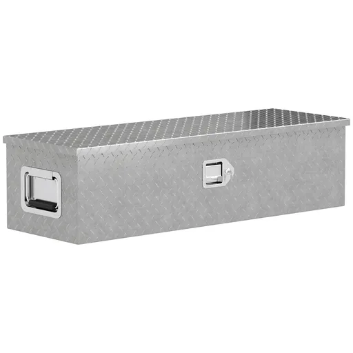 HOMCOM Cufăr pentru unelte pentru remorcă cutie de depozitare din aluminiu mânere late și antiderapante 99 x 33 x 25,5 cm argintiu | Aosom Romania