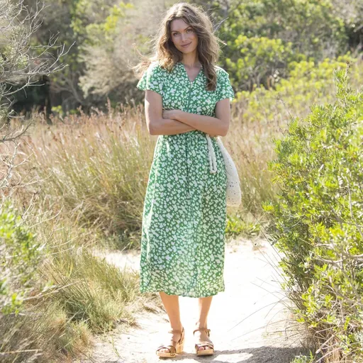 Rochie lungă cu decolteu cu fermoar și mâneci scurte, din crepon cu imprimeu