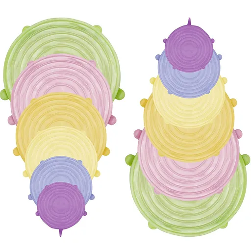 Set capace din silicon Beper C102COC101, 6.5/9.5/11.5/14.5/16.5/20.5 cm, Rezistente la temperaturi -20C-230°C, Fara BPA, Multicolor