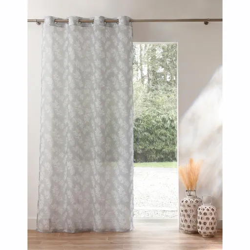 Perdea din voal cu imprimeu de ferigă, cu ochiuri