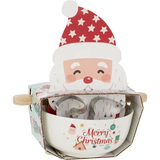 Set de Crăciun pentru coacere Santa – bol,sucitor, forme de tăiat, roșu
