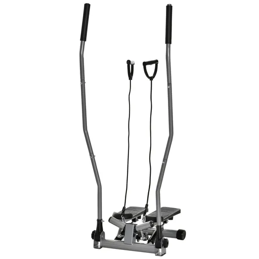HOMCOM Stepper Fitness cu Maner, Bante Elastice, LCD, Oțel/ABS, Argintiu-Negru | Aosom Romania