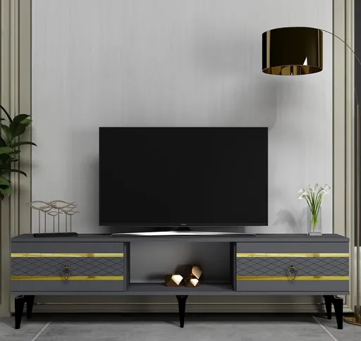 Comoda TV, Hanah Home, Pelin, 150x44.6x29.6 cm, Antracit / Aur