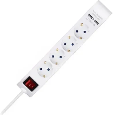 Prelungitor 5 cai cu intrerupator + 2USB 1.4M(3G1.5MM2) V-TAC SKU-8808