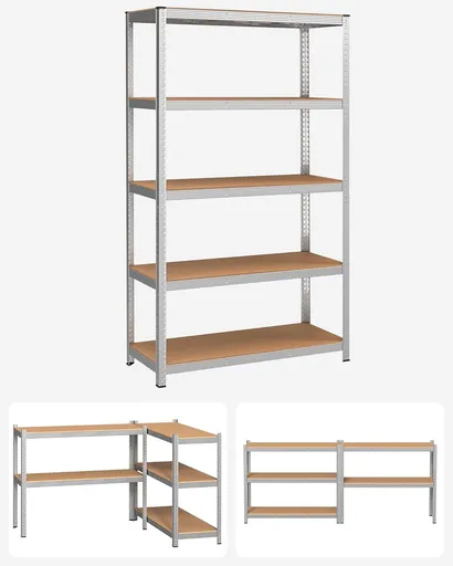 Raft modular pentru depozitare Songmics, 120 x 60 x 200 cm, MDF/otel, argintiu/maro deschis