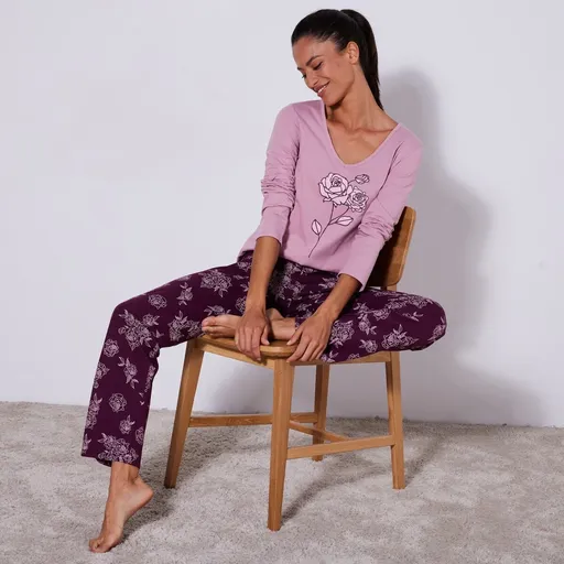 Pijamale cu mânecă lungă și imprimeu cu trandafiri