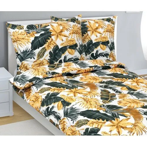 Bellatex Lenjerie de pat din bumbac Frunze depalmier auriu, 140 x 200 cm, 70 x 90 cm