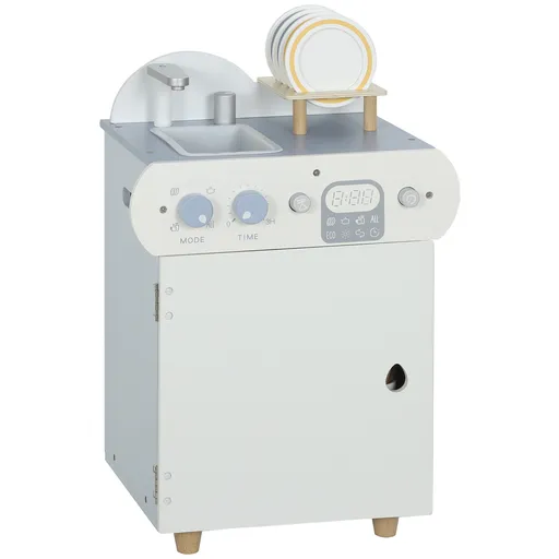 AIYAPLAY Set bucătărie cu chiuvetă, mașină de spălat vase din lemn pentru copii, 32 piese accesorii, MDF, pentru copii de la 3 ani, albastru deschis |