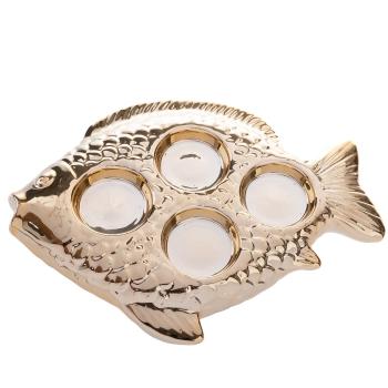 Suport de lumânări de Crăciun din ceramică pentrulumânări de ceai Fish auriu, 20,5 x 2 x 16 cm