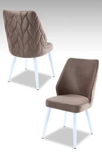 Set scaune 4 piese, Hanah Home, Pufi, PAL, Cappuccino / Alb