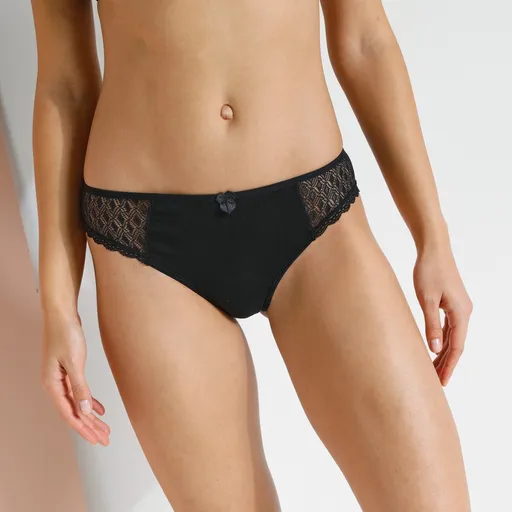 Set de 2 chiloți midi monocromi din bumbac și dantelă Coria