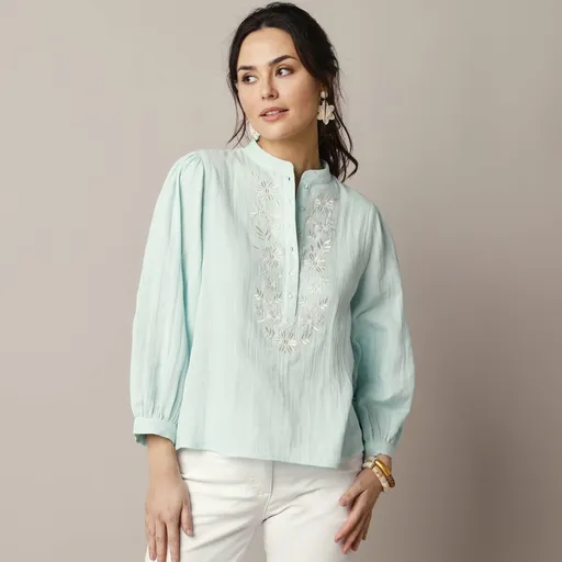 Bluză cu broderie, muselină dublă