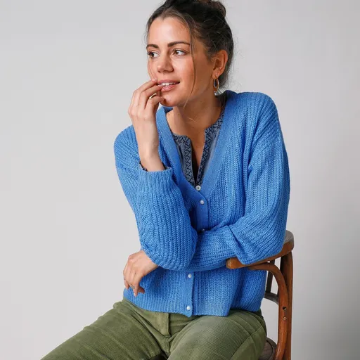 Pulover cu decolteu în V cu nasturi de perle