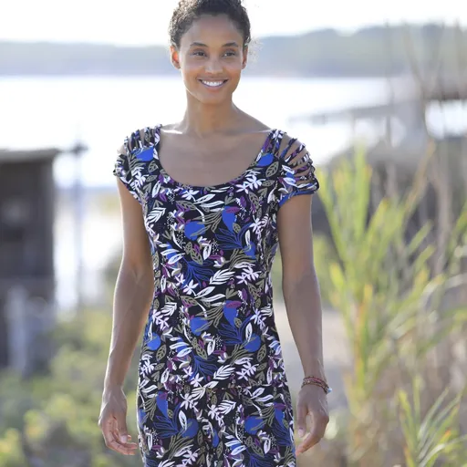 Tricou cu cordoane decorative pe umeri, imprimat