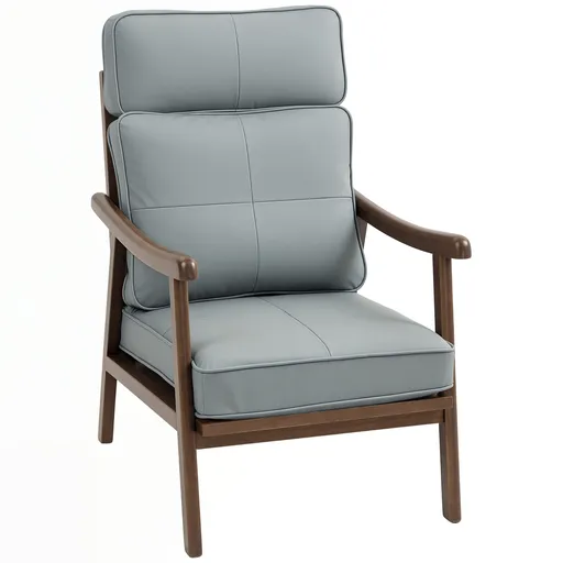 HOMCOM Scaun de Sufragerie Tapitat în PU cu Cadru din Lemn Perne Acolchiate Groase Gri și Lemn de Nucă | Aosom Romania