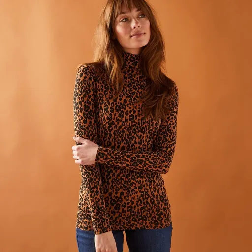 Pulover elastic din viscoză cu imprimeu de blană animală