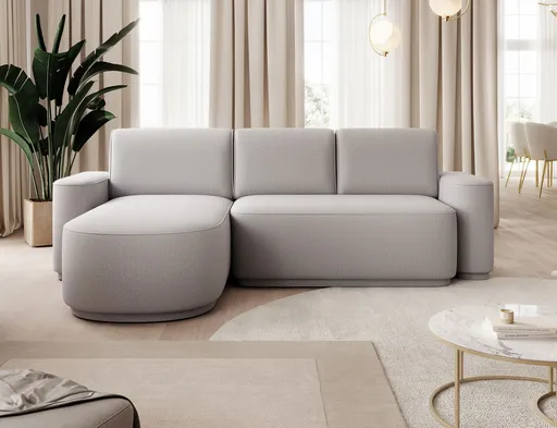 Coltar extensibil stanga 4 locuri ELTAP, Aurumm, 285x180x92 cm, lemn/poliester, gri deschis