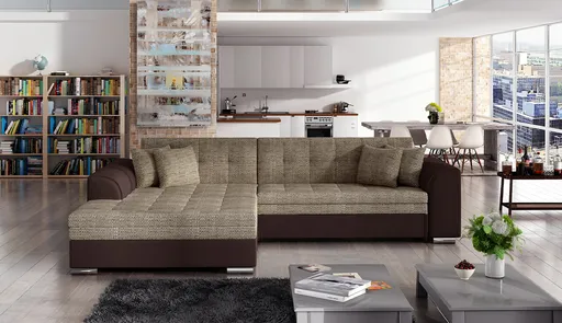 Coltar extensibil stanga 4 locuri, ELTAP, Sorento, 296x194x78 cm, lemn/poliester, bej inchis/maro