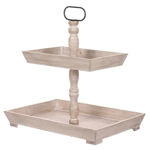 Etajer decorativ cu 2 etaje, din lemn, alb