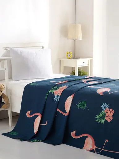 Cuvertura pique Single, L'essentiel Maison, Big Filamin, Bumbac, Dark Blue / Pink / Green / White