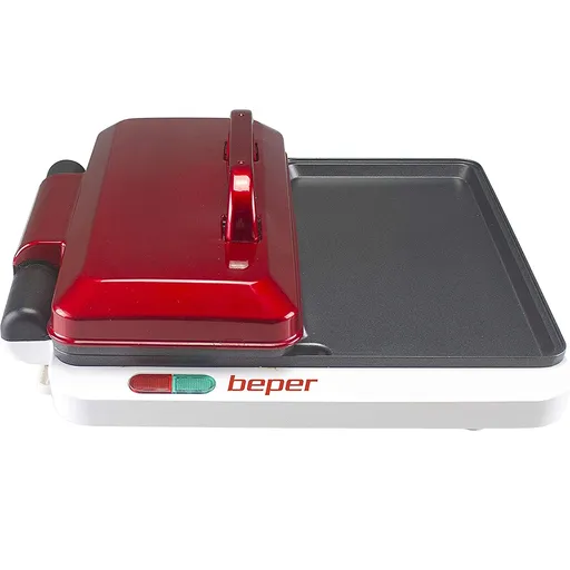 Gratar electric multifunctional Beper P101CUD500 4в1, 1000 W, 4 zone de gatit, Acoperire antiaderenta, Rosu