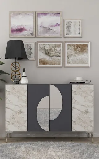 Consola, Hanah Home, Afra KM120, 120x75x29.6 cm, Antracit / Marmură Efes / Argint