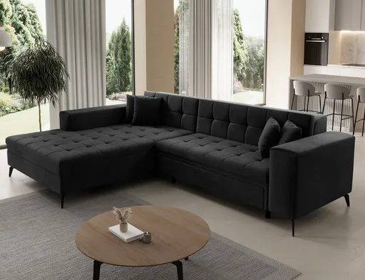 Coltar extensibil stanga 4 locuri ELTAP, Sol-21, Solange, 292x196x84 cm, lemn/poliester, gri inchis