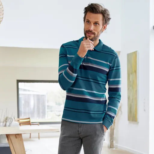 Tricou polo cu mânecă lungă și dungi