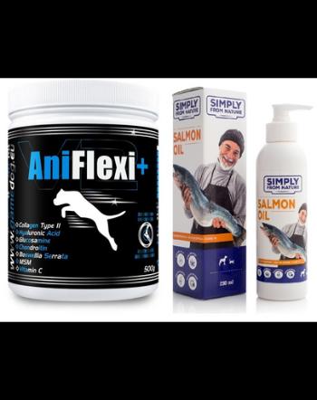 GAME DOG AniFlexi+ V2 Supliment alimentar caini pentru articulatii si oase 500 g + ulei de somon 250 ml Simply from Nature GRATIS