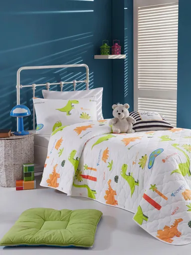 Set cuvertura dubla 3 piese, L'essentiel Maison, Dinolar, White / Dark Blue / Green / Orange / Yellow