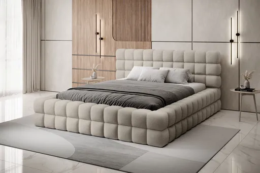 Pat tapitat cu somiera rabatabila si lada depozitare, 180x200 cm, ELTAP, BE-DIZ-MET-20ROY, Dizzle, metal/poliester, bej