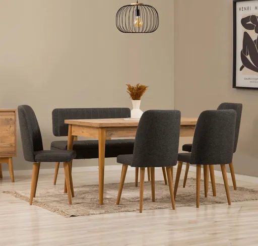 Set masa extensibila si scaune, Hanah Home, Vina, Pin Atlantic / Antracit