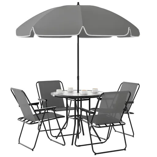 Outsunny Set de Mobilier de Grădină din 6 Piese cu Umbrelă de Soare,  Masă și Scaune Pliante, Ф80x70 cm, Gri | Aosom Romania