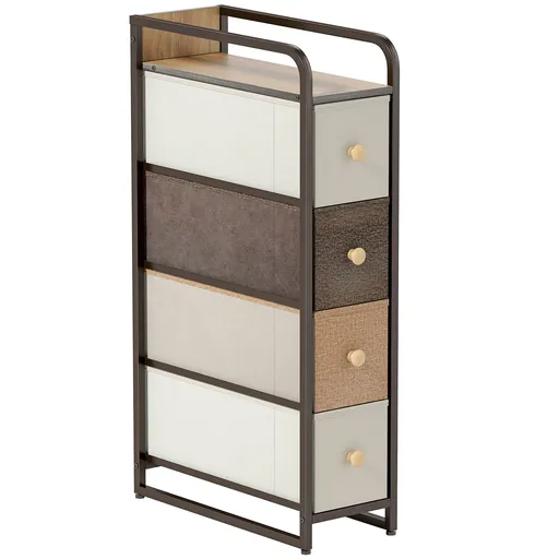 HOMCOM Comodă cu 4 sertare din material textil, dulap de depozitare cu cadru din oțel, 20 x 47 x 84,5 cm, multicolor | Aosom Romania