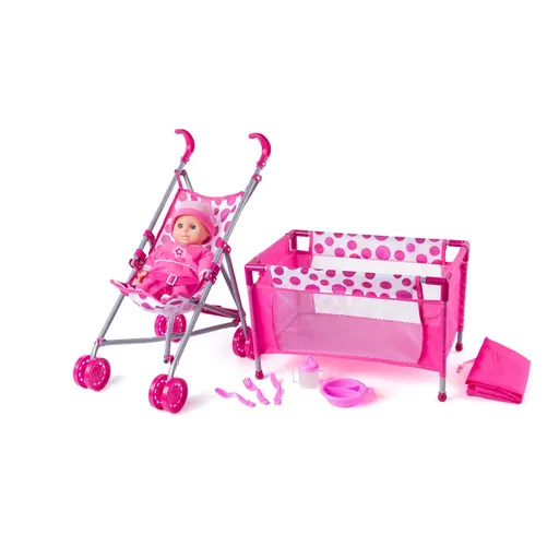 Set cărucior cu păpușă Woody Baby