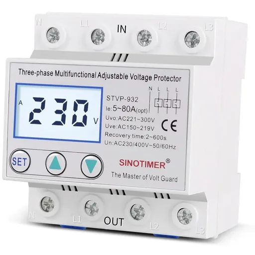 Releu trifazic siguranta digitala de protectie tensiune, Sinotimer, 380V, 80A, recuperare automata, STVP-932-80A