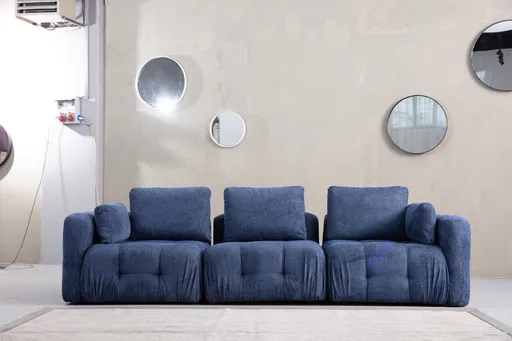 Canapea 3 locuri, Atelier del Sofa, 560ARE4127, Lemn de fag / PAL, Albastru navy