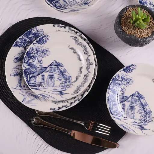 Set farfurii, Hermia, 490TLU1124, Farfurie desert: 19 x 19 x 2 cm (6 bucăți), Multicolor