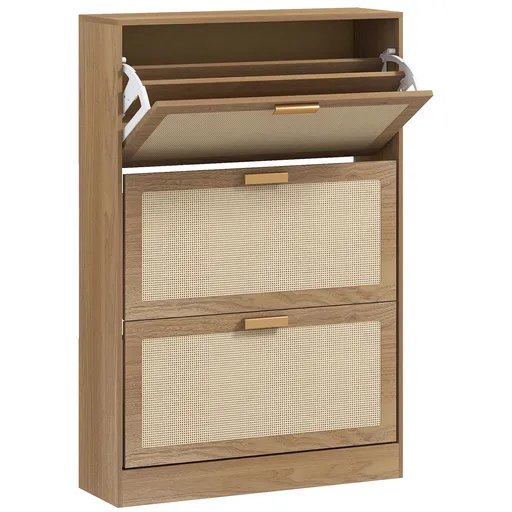 HOMCOM Etajeră pentru 18 Perechi de Pantofi, Dulap cu 3 Uși Rabatabile și Raft Reglabil din Lemn, 80x25x120 cm, Maro | Aosom Romania