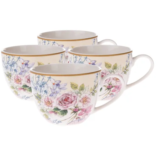 Set de 4 bucăți de căni de porțelan Roses, 90 ml