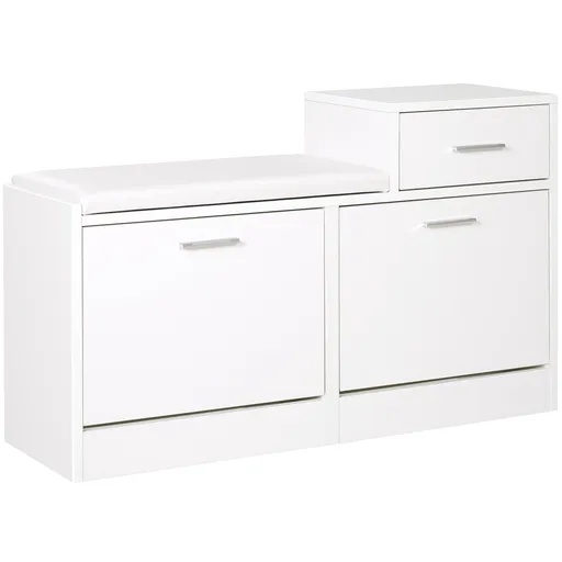 HOMCOM Dulap Pantofi cu Scaun Căptușit, 6 Perechi, 94.5x57x30cm, Lemn Granulat, Alb | Aosom Romania