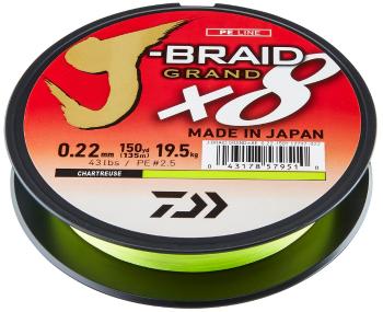 Daiwa splétaná šňůra j-braid grand x8e chartreuse 270 m - 0,13 mm 8,5 kg