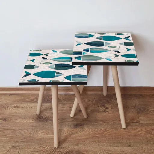 Set masute 2 piese, Hanah Home, 2Shp269, Verde / Albastru / Alb