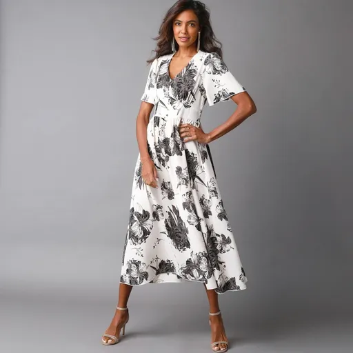 Rochie lungă cu mâneci largi și imprimeu floral