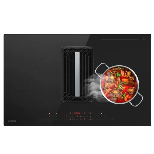Klarstein AirJet Hybrid Down Air System, Plită cu inducție cu hotă integrată, 600 m³/h, EEK A+