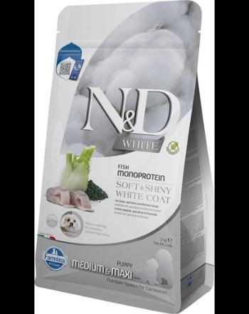 FARMINA N&amp;D White Dog Puppy Medium Maxi Sea Bass, Spirulina, Fennel 2 kg Mancare catei talie medie, cu blana alba