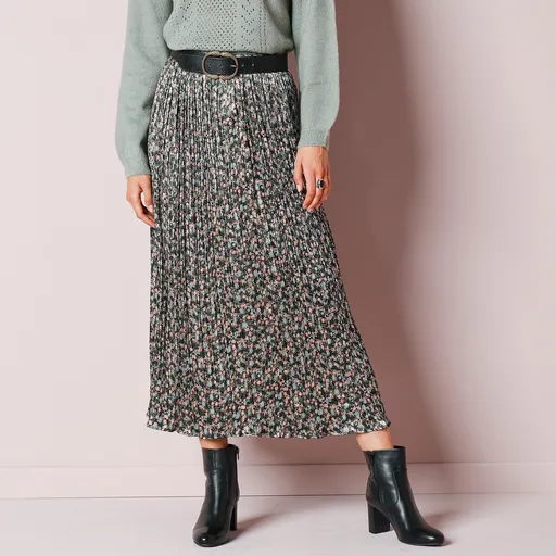 Fustă plisată din satin cu imprimeu