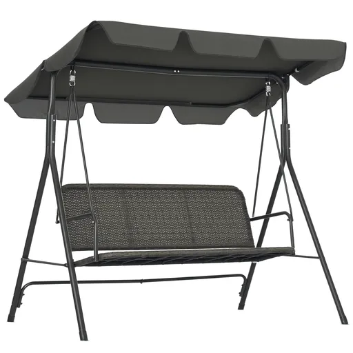 Outsunny Balansoar de Grădină cu 3 Locuri și Parasolar Reglabil, 167x112x153 cm, Gri Închis | Aosom Romania