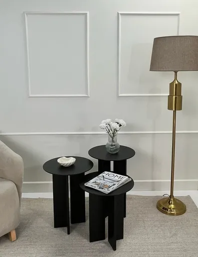 Set masute de cafea, Hanah Home, Leo (55 + 50 + 45), Negru