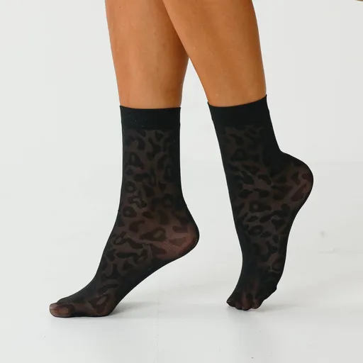 Șosete până la gleznă cu imprimeu leopard 40 DEN